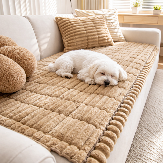Luxury Quilted Plush Pet Sofa Protector – Non-Slip Couch Cover