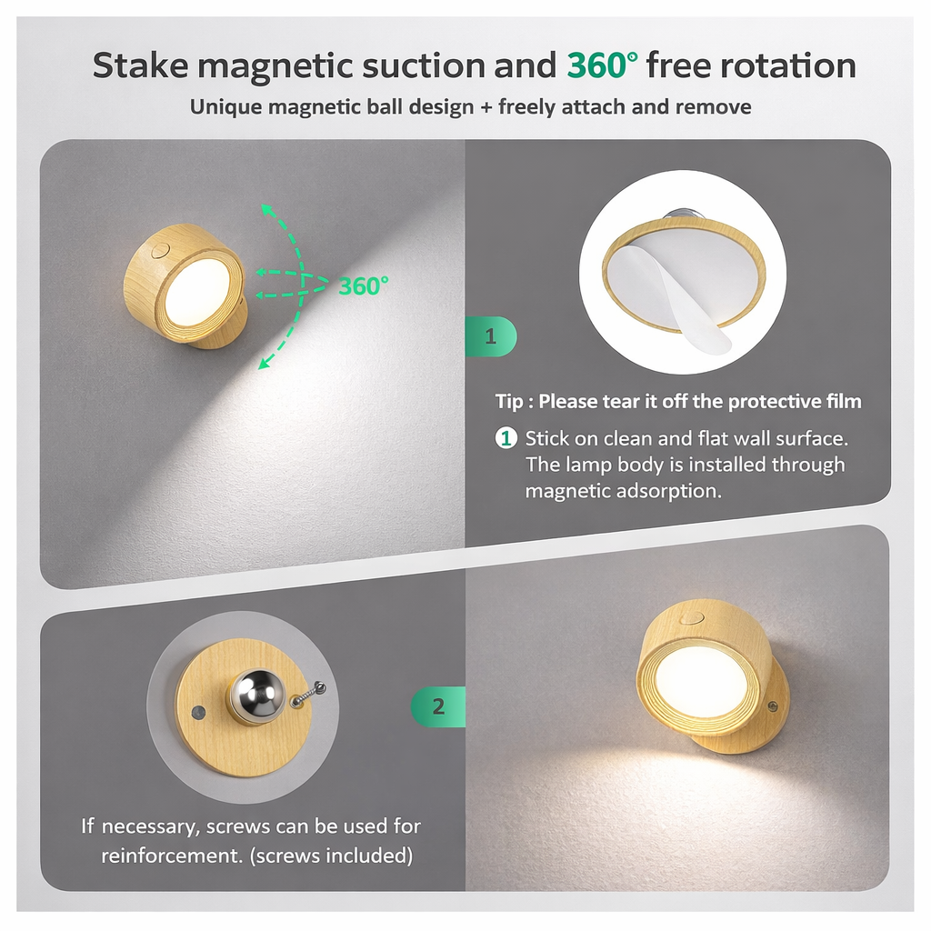 Lampada da parete magnetica LumiSpot™ 360°